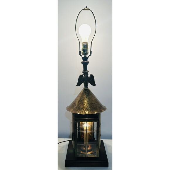 Federal Eagle Lantern Lamp Antique Brass/Wood American Maritime Patriotic Light - Picture 16 of 16